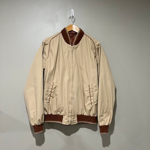 Vintage Sears Bomber Jacket Size Large Reversible Tan Trench Rust Rain - Picture 11 of 14